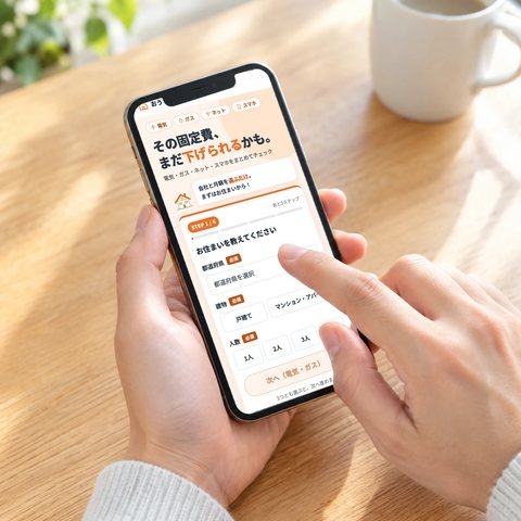 スマホで診断の選択肢をタップする手元